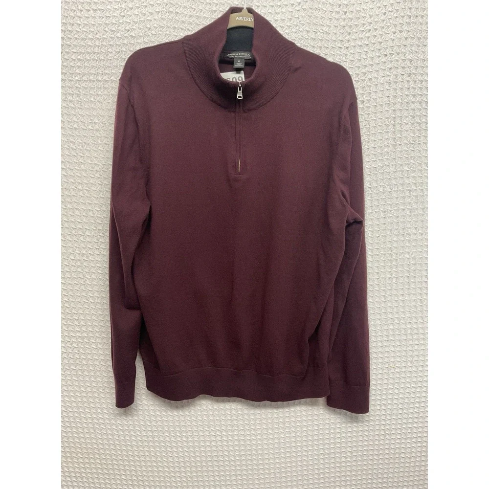 Banana Republic Cotton Cashmere 1/2 Zip Sweater Men's XL Burgundy Preppy